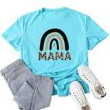Boy Mama T Shirt Mama Leopard Print Rainbow Pattern Printed T-shirt