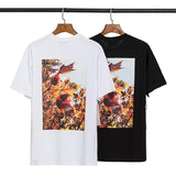 Fog T Shirt Double Line Floral Sunset Maple Leaf Print Loose Men and Women Short Sleeve Fear Of God