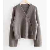 Preppy Aesthetic Outfits Autumn Leisure Wool V-neck Oblique Button Cardigan Women's Knitted