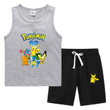 Children Pokemon Pikachu Tshirts & Shorts Vest Middle Pants Sports Casual Thin Two Pieces