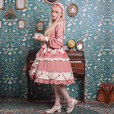 Gothic Lolita Harajuku Style Clothing Lolita Dress Strawberry Milk Cover Op Front Open Pastoral Style Long Sleeve Princess Dress