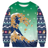 Black Christmas Sweater Christmas round Neck Sweater Casual Funny Santa Claus