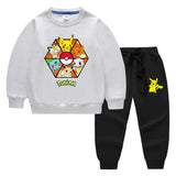 Children Pokemon Pikachu Hoodie & Pant Set Sweater Suit Solid Color Cotton Warm Trend