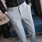 Men Trousers Thin Cropped Pants Men's Pure Color Simple Casual Suit Pants