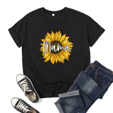 Boy Mama T Shirts Sunflower Mama Printed Short Sleeve round Neck T-shirt