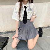 Gothic Lolita Harajuku Style Clothing College Style JK Short Sleeve White Shirt Gray Pleated Skirt Suit