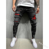J Shaped Jeans New Men's Jeans Casual Slim Fit Ripped Ankle-Tied Jeans Fashion