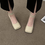 Nude Pumps Block Heel Leather Shoes