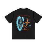 Travis Scott Shirt Spring/Summer Hip Hop Cartoon Printed Short Sleeve Heavy Loose