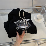 Harvard Sweatshirt Letter Embroidery Cartoon Printed Black Hooded Velvet Padded Thickened Sweater