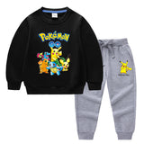 Children Pokemon Pikachu Hoodie & Pant Set Two-Piece Solid Color Cotton Sweater Set