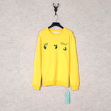 Off White Long Sleeve Round Neck Sweater Autumn And Winter Green Lightning Arrow Pattern Crew Neck Pullover Sweatshirt