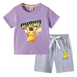 Children Pokemon Pikachu Tshirts & Shorts Cotton Short Sleeve Shorts Two Pieces Neutral