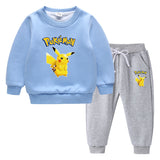 Children Pokemon Pikachu Hoodie & Pant Set Fleece Lined Padded Warm Keeping Winter Clothes Sweatershirt Suit