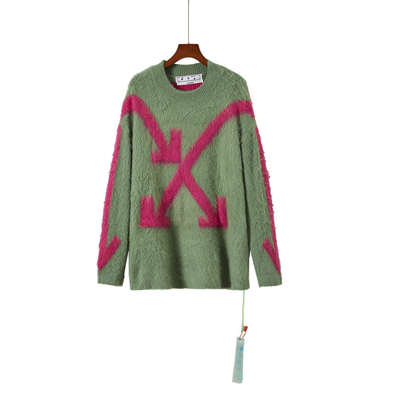 Off White Winter Sweaters Autumn Mohair round Neck Sweater