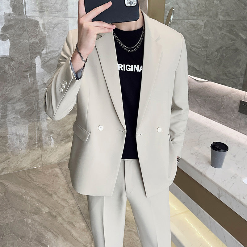 Double Brewed Seersucker Suit Spring Men Leisure Suit