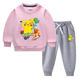 Children Pokemon Pikachu Hoodie & Pant Set Fleece Lined Padded Warm Keeping Winter Clothes Sweatershirt Suit