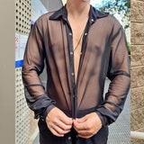 Transparent Shirt for Men Spring Leisure Sheer Top Slim Fit Long Sleeve Sexy Shirt