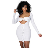 Autumn Thread Eyelet Lace-up Slim-Fit Sexy Dress
