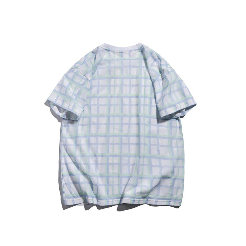 Men T Shirt Summer Casual Tops Summer Casual Cartoon Bear Printed Plaid Short Sleeve T-shirt