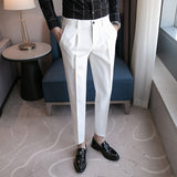 Men Trousers Dark Striped Casual Cropped Pants