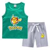 Children Pokemon Pikachu Tshirts & Shorts Summer Vest Middle Pants Sports Casual Bottoming Shirt Sleeveless Two Pieces