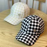 Vintage Check Baseball Cap Black-White Checker Board Plaid Rhinestone