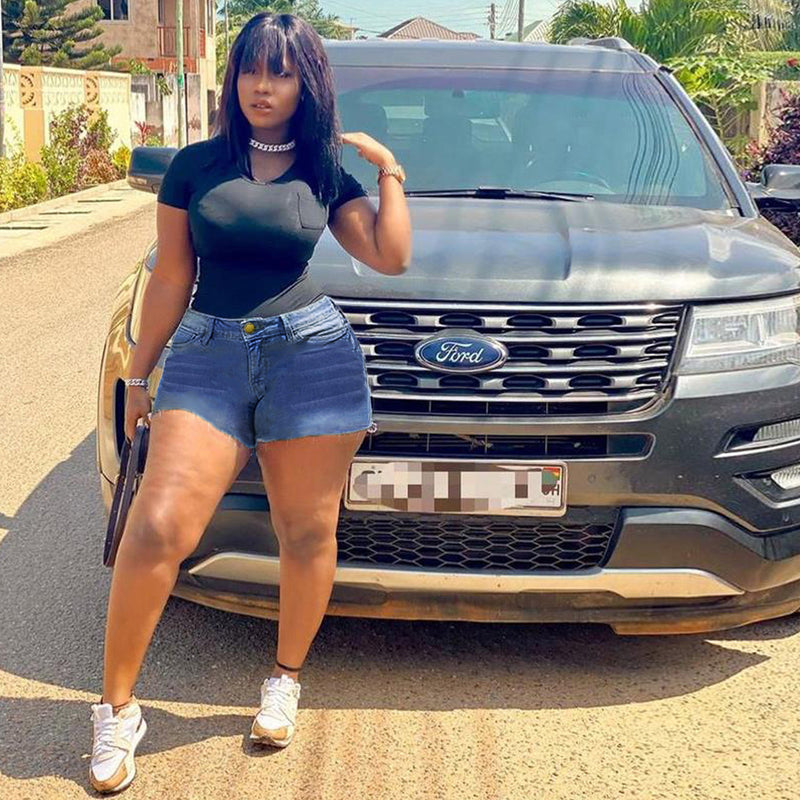 Women Plus Size Denim Shorts High Waist Slim Fit Denim Shorts