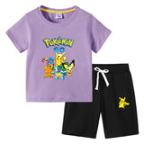 Children Pokemon Pikachu Tshirts & Shorts Cotton Short Sleeve Shorts Two Pieces Neutral