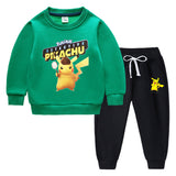 Children Pokemon Pikachu Hoodie & Pant Set Fleece Lined Padded Warm Keeping Winter Clothes Sweatershirt Suit