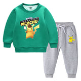Children Pokemon Pikachu Hoodie & Pant Set Fleece Lined Padded Warm Keeping Winter Clothes Sweatershirt Suit