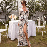 Bohemian Beach Dress V-neck Sand Print Chiffon