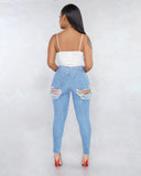 Women Plus Size Jeans Slim Ripped Denim Skinny Pants