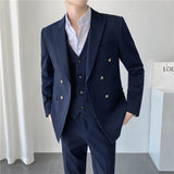 Double Brewed Seersucker Suit Men's Slim Fit Casual Formal Wear Three-Piece Suit