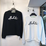 Off White Long Sleeve Round Neck Sweater Letter Crew Neck Pullover Sweatshirt