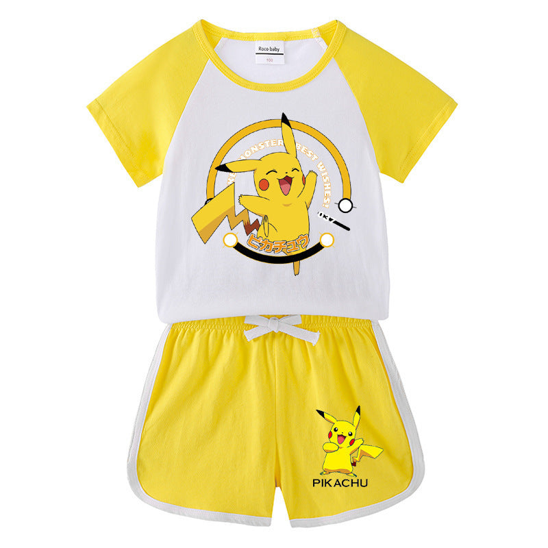Children Pokemon Pikachu Tshirts & Shorts Short Sleeve T-shirt Shorts Casual Two Neutral