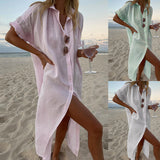 Women Bohemian Dress Women's Casual Long Sleeve Cotton Linen Shirt Dress