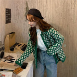 Preppy Aesthetic Outfits Knitwear Cardigan Sweater Coat Women's Autumn Diamond Quilted Top