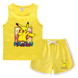 Children Pokemon Pikachu Tshirts & Shorts Sports Sweat-Absorbent Shirt Suit