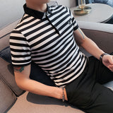 Men Polo Shirts Striped Shirt Slim Fit Lapel T-shirt