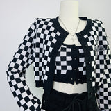 Preppy Aesthetic Outfits Black and White Plaid Cardigan Top