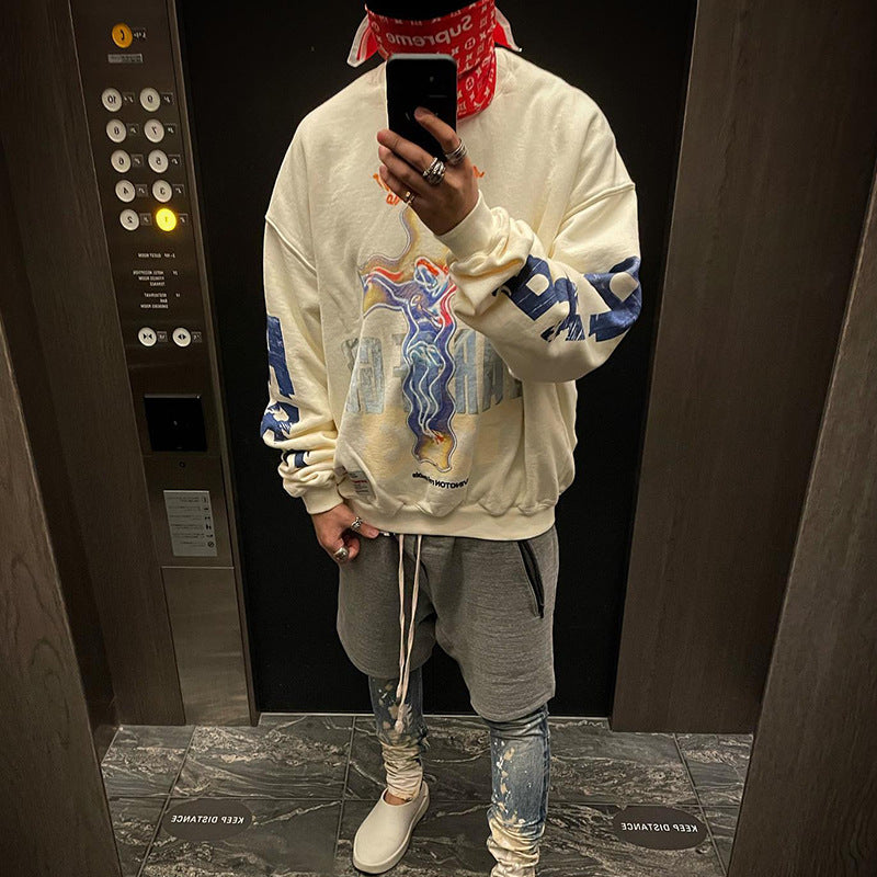 Rrr123 Sweatshirt Cross Trendy Loose round Neck Sweater for Men and Women