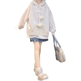 Gothic Lolita Harajuku Style Clothing Autumn Lambswool Colorblock Hood Loose Ear Sweater