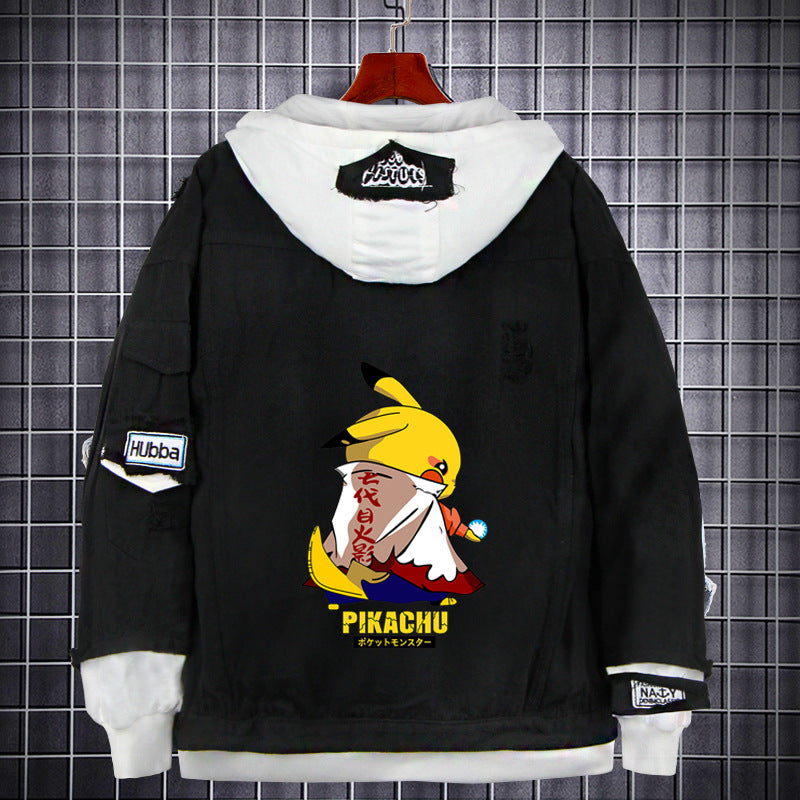 Men and Women Pokemon Pikachu Coat Pet Elf Pikachu Anime Denim Hoodie