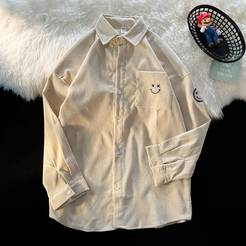 Corduroy Patch Jacket Corduroy Jacket Men Vintage Loose Shirt