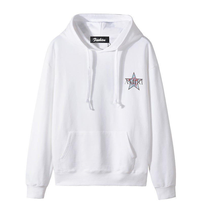 Amiri Hoodie Five-Pointed Star Letter Youth Sweater Men's Loose Casual Fleece-Lined Hoodie
