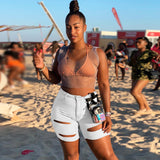 Women Plus Size Denim Shorts Ripped Slim Fit Denim Shorts