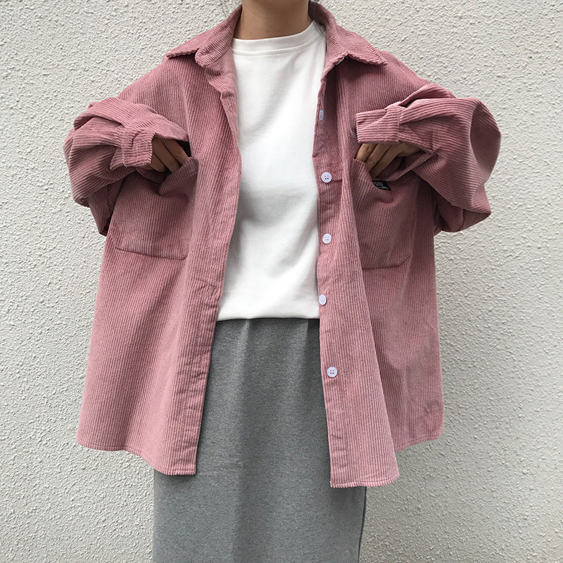 Corduroy Patch Jacket Spring Long Sleeve Shirt Baggy Coat