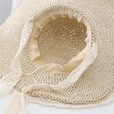 Straw Hat Lace Lace Cutout Foldable Straw Hat