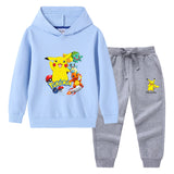 Children Pokemon Pikachu Hoodie & Pant Set Hooded Sweater Trousers Two-Piece Baby Cotton Sweater Set